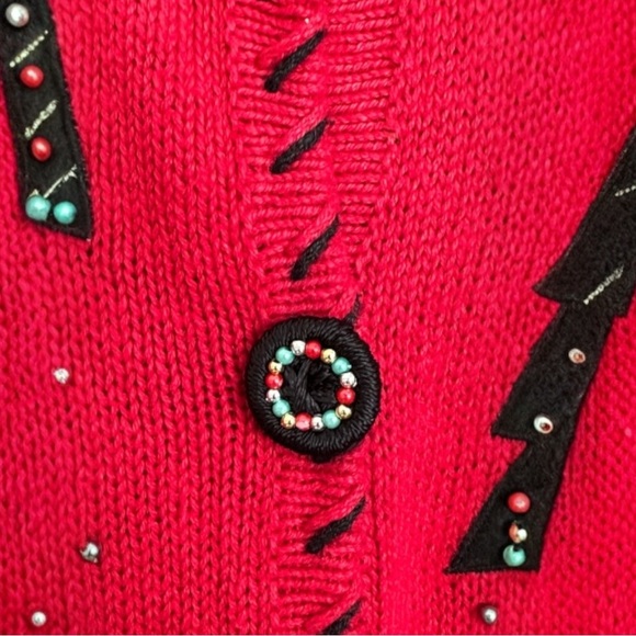 Designers Originals Studio Sweater FaLaLa Size XL Red Bead Christmas Tree - Picture 5 of 15